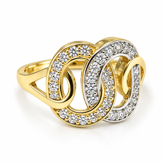 10MP10008LQ Anillo en oro amarillo/blanco de 10 Kilates con circonias