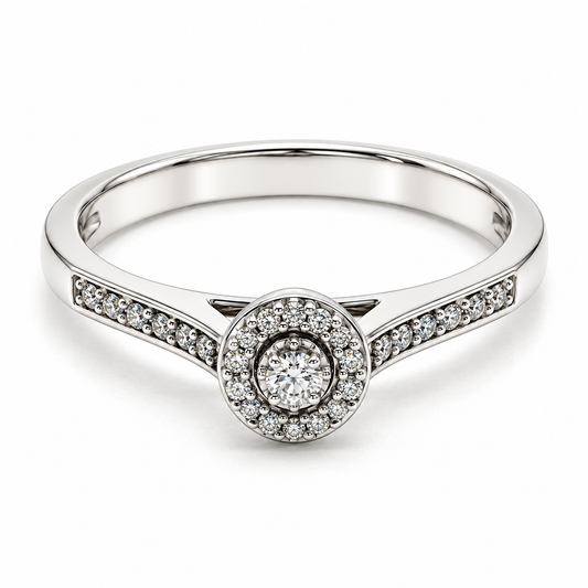 Anillo de compromiso en oro blanco de 10 Kilates, montado en diamantes naturales | 12JC130766LQ