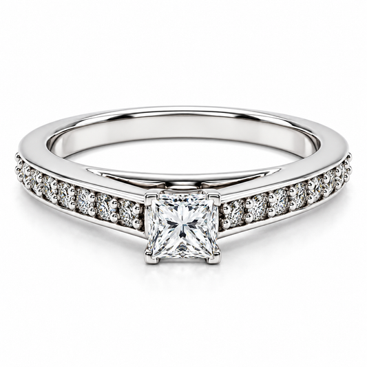 Anillo de Compromiso en oro blanco de 14 Kilates, montado con Diamantes naturales | 14JC111039LQ