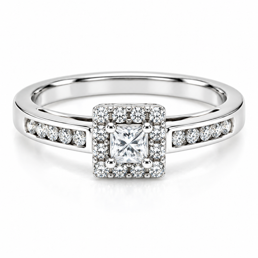 Anillo de Compromiso en oro blanco de 14 Kilates, montado con Diamantes naturales | 14JC121847LQ