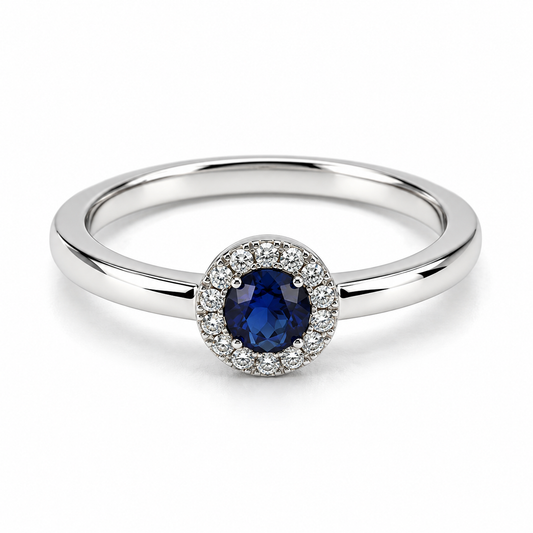 Anillo de Compromiso en oro blanco de 14 Kilates con Zafiro y diamantes naturales | 14JC130659LQ-S