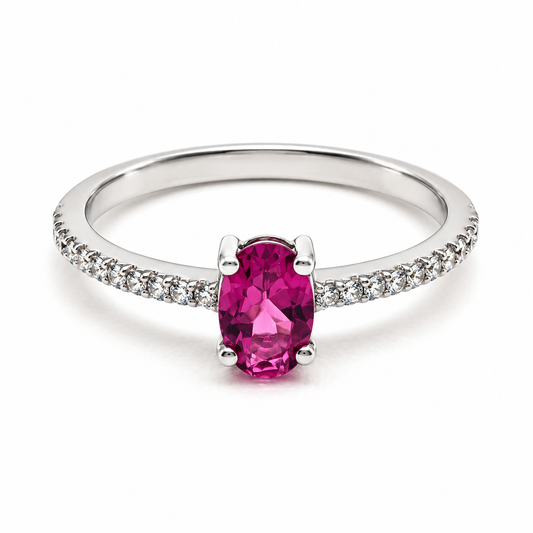 Anillo de Compromiso en oro blanco de 14 Kilates, con Turmalina y Diamantes naturales | 14JC186219LQ