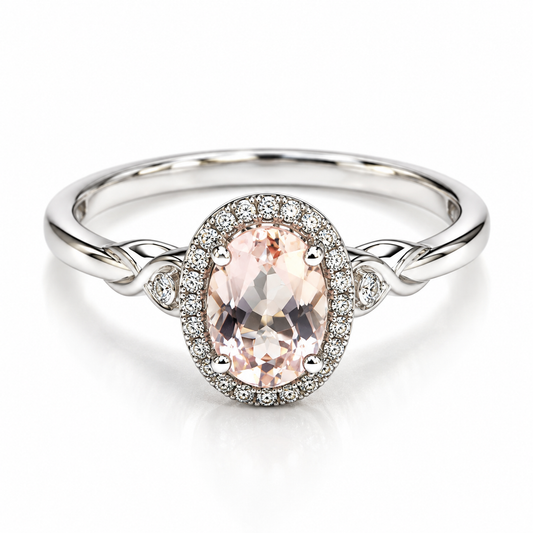 Anillo de Compromiso en oro blanco de 14 Kilates, montado con Morganita natural y Diamantes | 14JC212369LQ