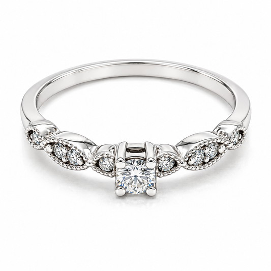 Anillo de Compromiso en oro blanco de 14 Kilates, montado con Diamantes naturales | 14JC306LQ