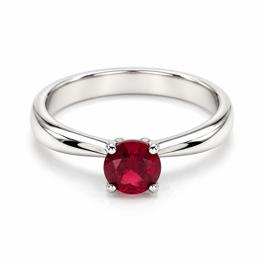 Anillo de compromiso en oro blanco de 14 kilates con Rubí natural corte redondo | 14JC59RLQ
