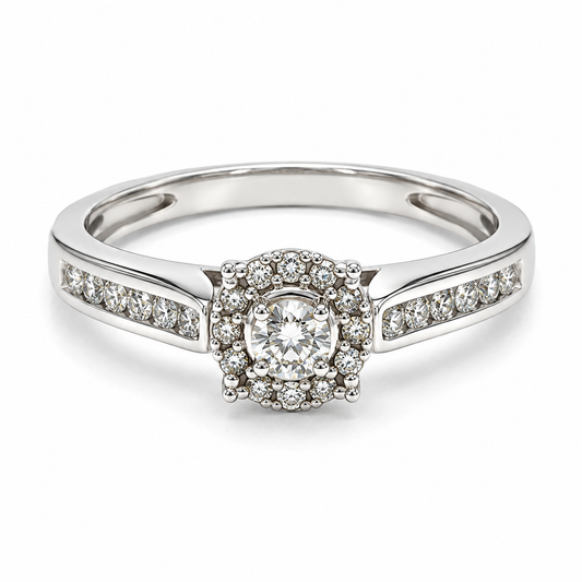 Anillo de Compromiso en oro blanco de 14 Kilates, montado con Diamantes naturales | 14JC93560LQ