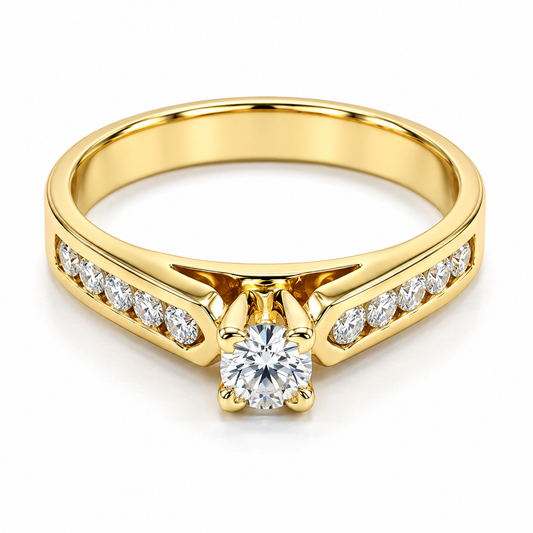 Anillo de Compromiso en oro amarillo de 14 Kilates montado con Diamante natural | 17JC39-14LQ
