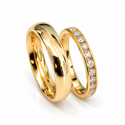 19A110-4LQ+22CHA04LQ Set de argollas matrimoniales en oro de 14 Kilates