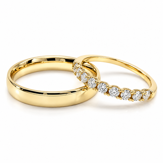 19A110-4LQ + 23CHA4746LQ-2 Set de argollas matrimoniales en oro de 14 Kilates