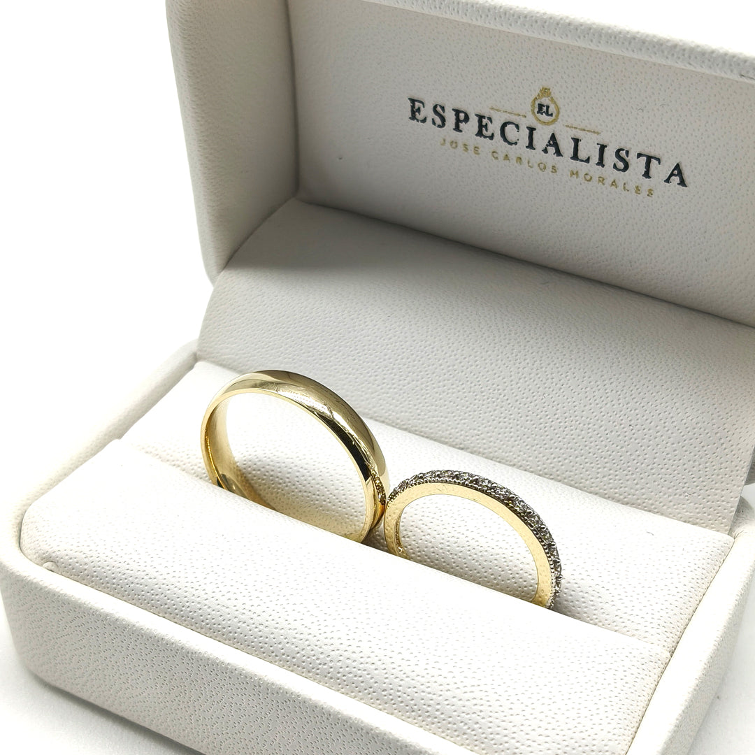 19A110-4LQ + 23CHA539LQ Set de argollas de matrimonio en oro amarillo de 10 o 14 Kilates.