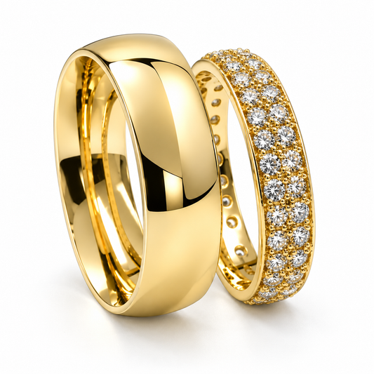 19A110-6LQ + 23CHA320LQ Set de argollas matrimoniales en oro de 14 Kilates