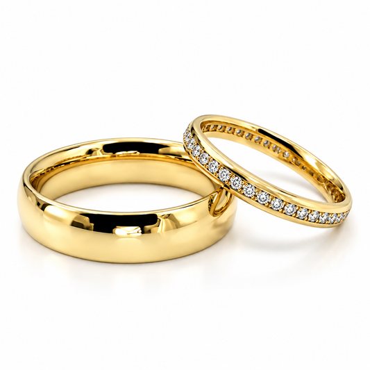 19A110-6LQ + 23CHA358LQ Set de argolla matrimonial y Churumbela en oro amarillo de 14 Kilates con circonias