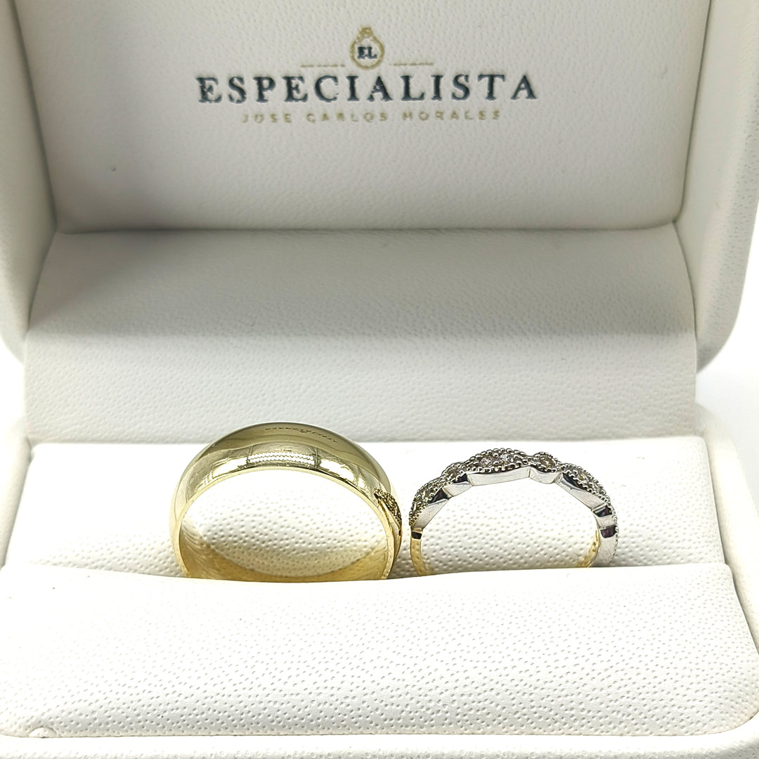 19A110-6LQ + 23CHA599LQ Set de argollas matrimoniales en oro de 14 Kilates