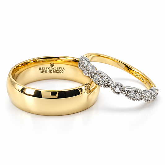 19A110-6LQ + 23CHA599LQ Set de argollas matrimoniales en oro de 14 Kilates