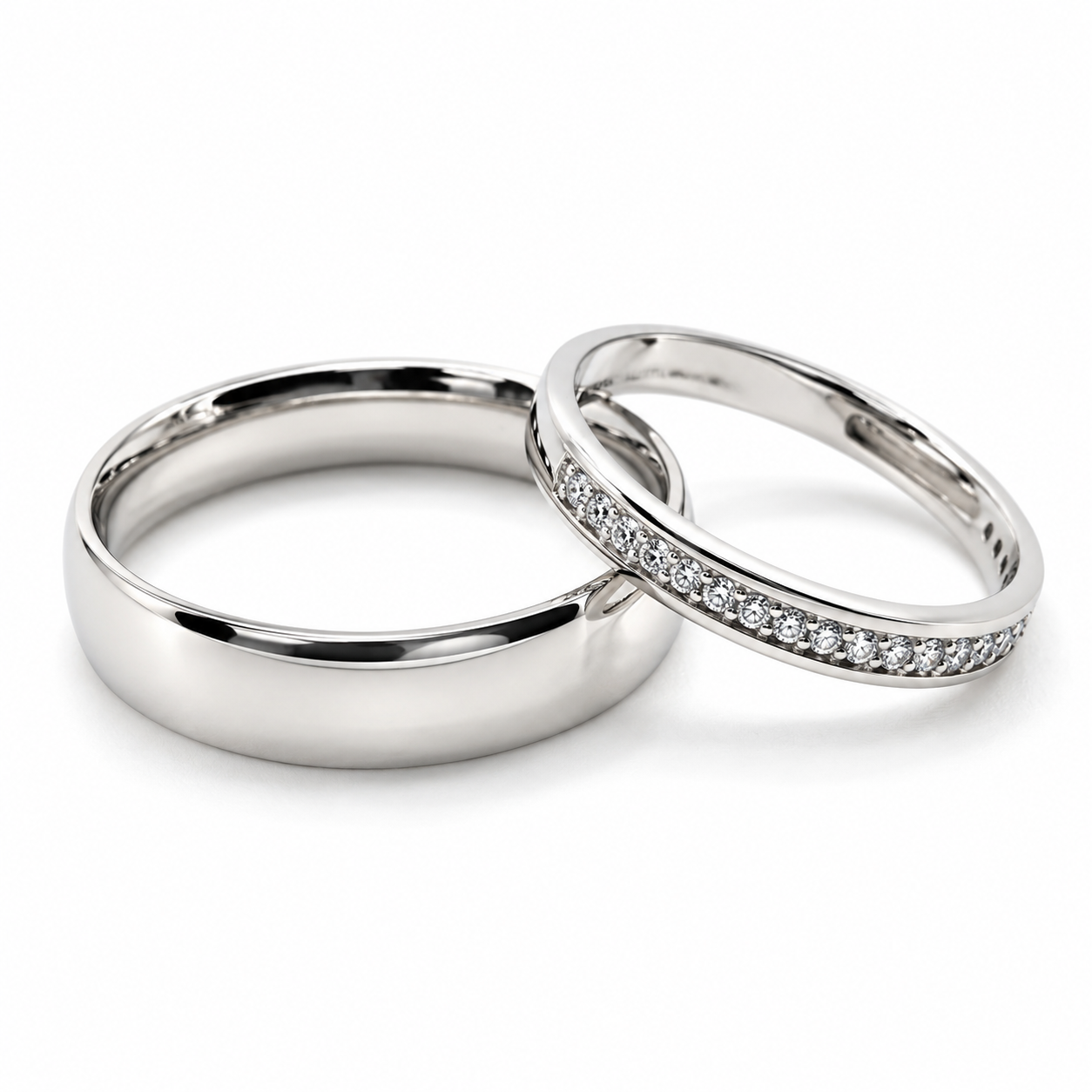 Set de argolla de matrimonio tradicional con churumbela en oro blanco de 10 ó 14 kilates | 20B110-4LQ + 23CHB659LQ
