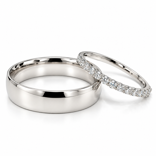 Set de Argolla de Matrimonio y Churumbela en oro blanco de 14 Kilates con Circonias ó Diamantes naturales | 20B110-5LQ + 22CHB2793LQ