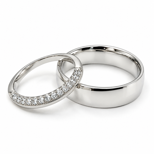 Set de Argolla de Matrimonio y Churumbela en oro blanco de 14 Kilates con Diamantes naturales | 20B110-6LQ + 22CHB4902LQ