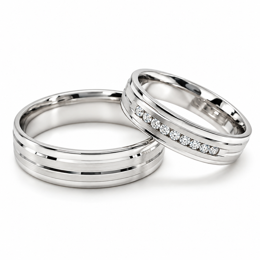 Par de argollas de matrimonio en oro blanco de 14 kilates | 20B155-5DLQ