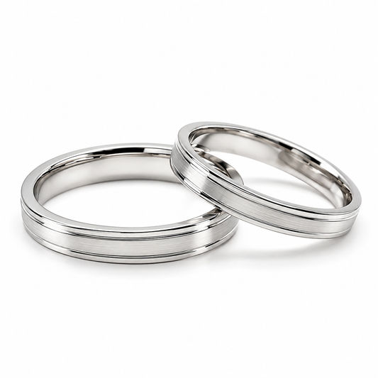 Argollas de matrimonio en oro blanco mate con biseles de 3 mm | 20B53-3LQ
