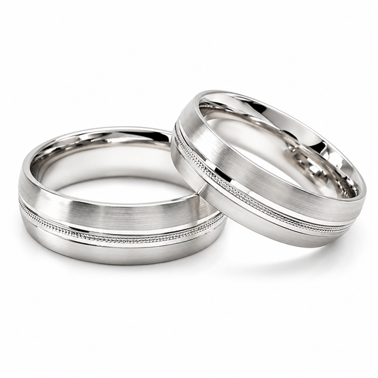 Argollas de matrimonio en oro blanco con línea milgrano de 6 mm | 20B75V-6LQ