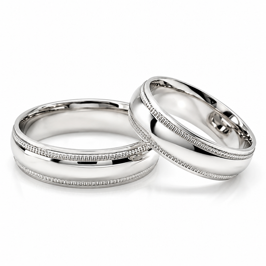 Argollas de matrimonio en oro blanco con bordes texturizados | 20B88LQ
