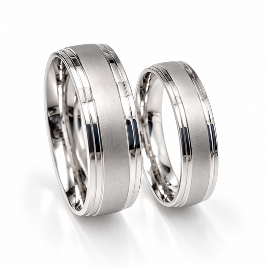 Argollas de matrimonio en oro blanco con centro mate de 6 y 4 mm | 20CA1-64LQ