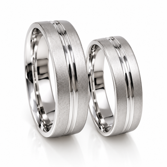 Par de Argollas de Matrimonio en oro blanco de 14 kilates | 20LPCDLQ-5
