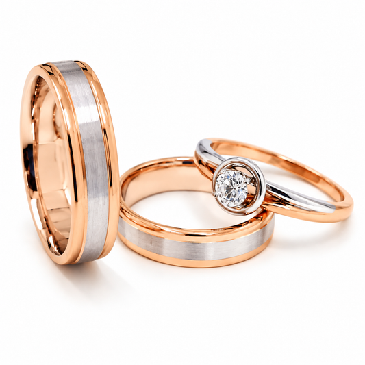 Trio Matrimonial en Oro Rosa de 14 kilates | 21B53R-4LQ + 11ZR1997LQ