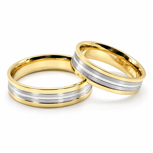 Argollas de matrimonio en oro combinado con línea central | 21C182-5LQ