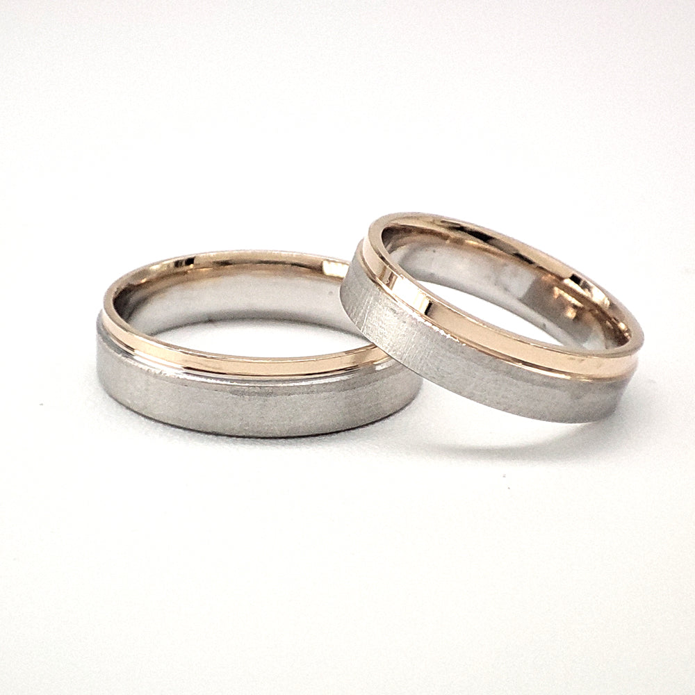 21C194BRLQ Argollas de Matrimonio en oro blanco con bicel rosa de