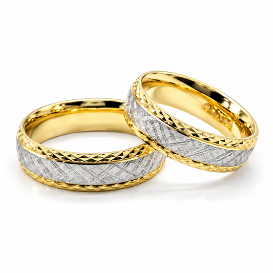 Argollas de matrimonio en oro combinado con diseño geométrico | 21C19LQ