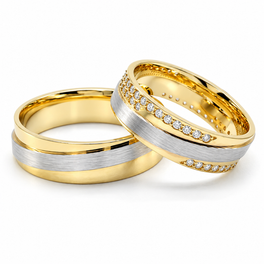 Par de argollas de Matrimonio en oro combinado de 14 Kilates | 21C1LQ