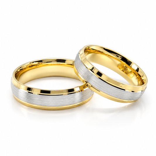 Argollas de matrimonio en oro combinado con centro mate de 6 mm | 21C20-6LQ