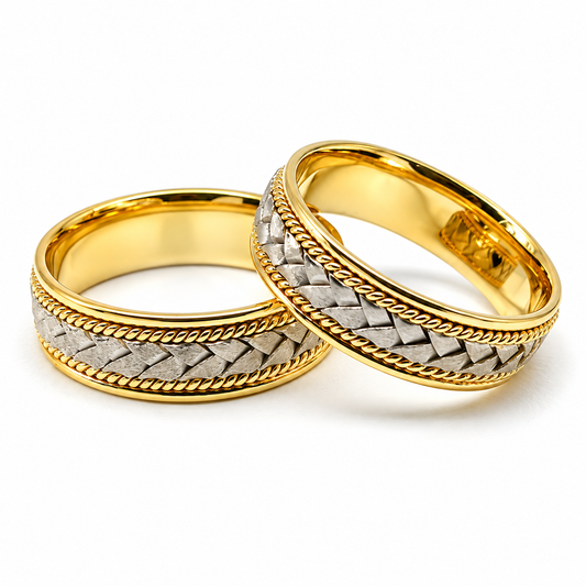 Argollas de matrimonio trenzadas en oro combinado | 21C311LQ