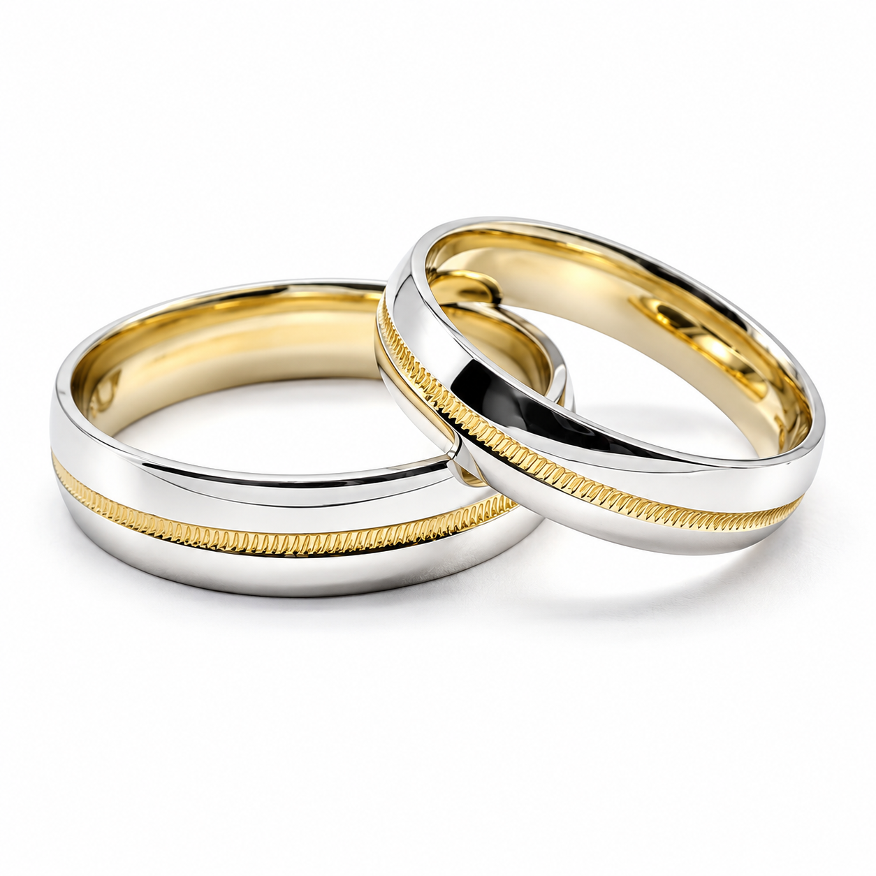 21C3LQ Par de argollas de matrimonio en oro blanco de 14 kilates