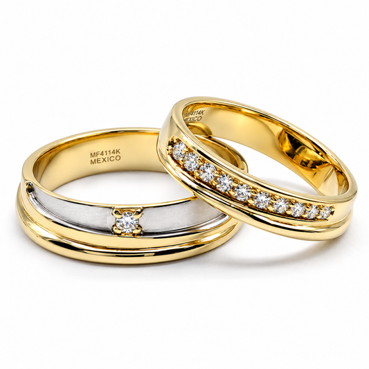 Par de Argollas de Matrimonio en oro amarillo con blanco de 14 Kilates | 21C46LQ
