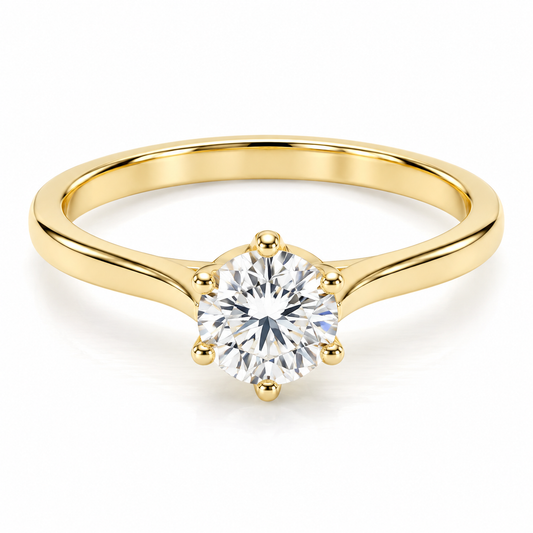 Anillo de compromiso tradicional en oro Amarillo de 14 kilates con diamante de laboratorio en corte redondo | 25JCL25LQ