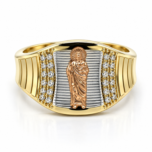 30JC64LQ Anillo con imagen de San Judas Tadeo en oro de 10 Kilates