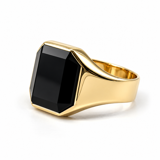30JC66LQ Anillo para caballero en oro amarillo de 10 Kilates con piedra onix