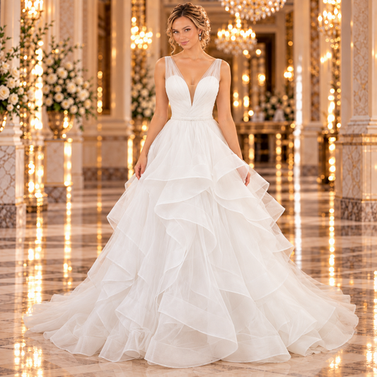 Vestido de Novia Princesa con olanes Ivory 51BDC05LQ, frente