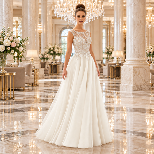 Vestido de novia Mirella corte línea A con corpiño bordado en color Ivory | 51ML5567LQ