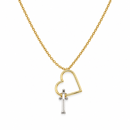 Collar con corazón y figura colgante en oro combinado de 14K | 6040017LQ