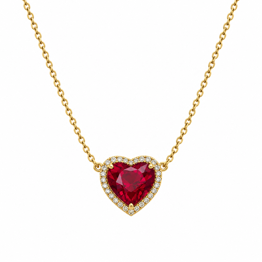 Collar dorado con corazón de rubí en oro de 10 Kilates | 6050148LQ