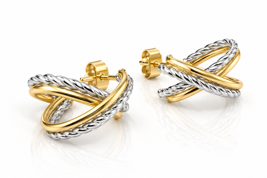 Arracadas de aros cruzados en oro combinado de 14K | 610053CLQ
