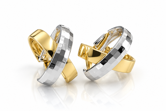 Arracadas de aros cruzados en oro combinado de 14K | 610054CLQ