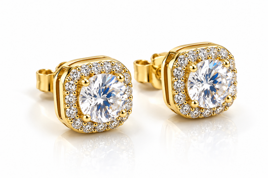 Broqueles redondos con circonias en oro amarillo de 14K | 610064ALQ