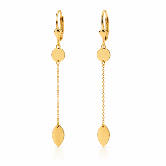 Aretes largos con óvalos en oro amarillo de 14K | 610066LQ