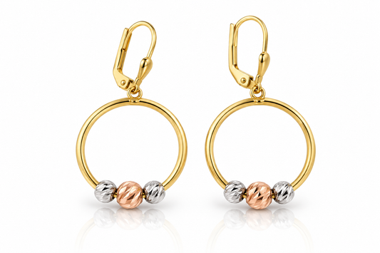 Aretes de aro con bolitas en oro combinado de 14K | 610073LQ