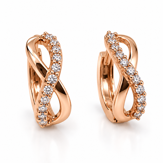 Arracadas de oro rosa de 14 Kilates con circonias y diseño Infinito | 610100LQ