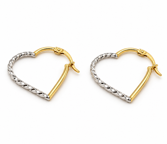 Arracadas de corazón en oro combinado de 14K | 610114LQ